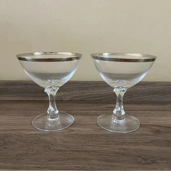VTG Fostoria Crystal Silver Rimmed Wine Martini Glass Set of 2 - Picture 1 of 9